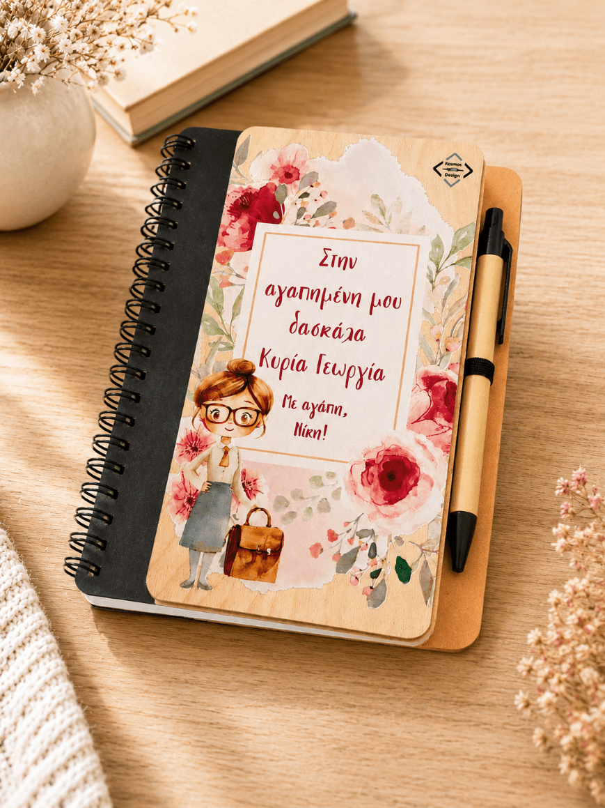 Μπλοκ Σημειώσεων με Ξύλινο Εξώφυλλο & Στυλό 1
